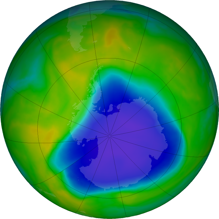 Antarctic ozone map for 16 November 2023